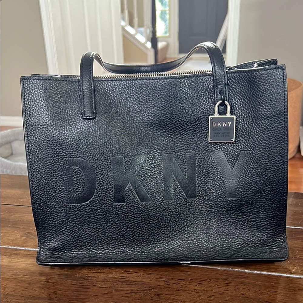 DKNY Black Textured Leather Briefcase